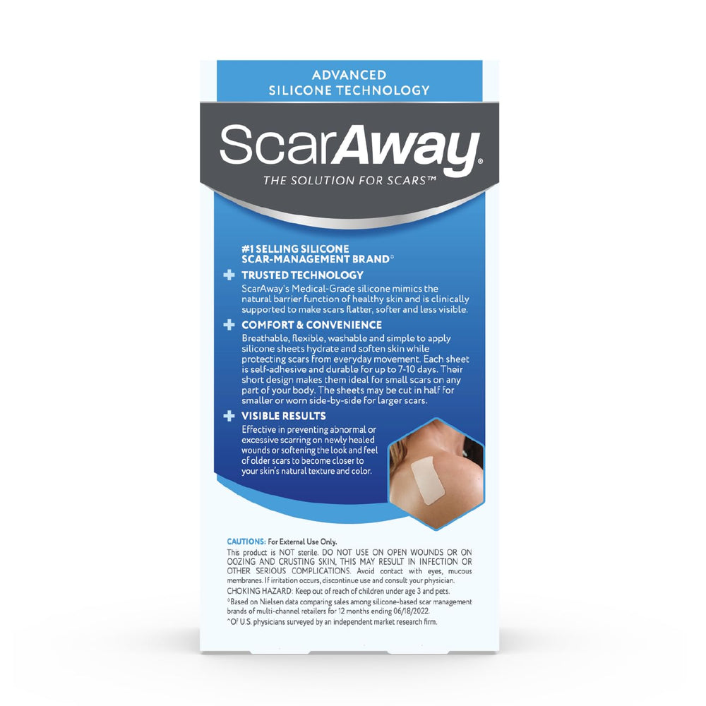 ScarAway scar sheets on skin demonstrates reducing redness and smoothing texture.