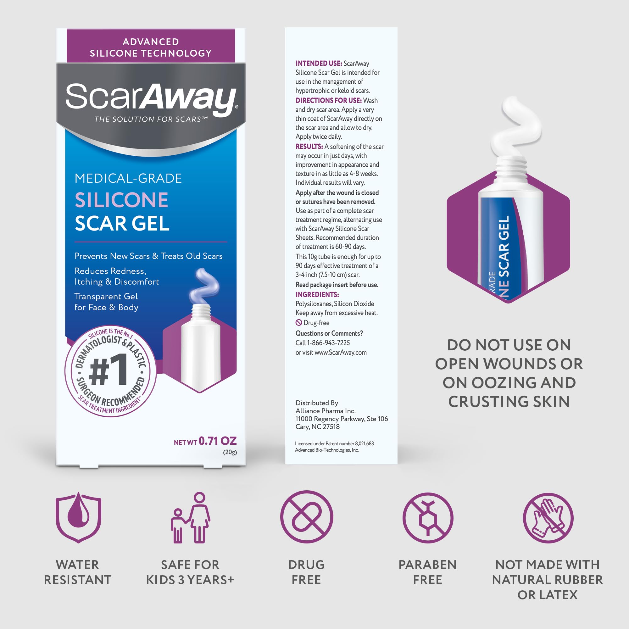 ScarAway silicone scar gel on keloid scar; helps flatten raised scars