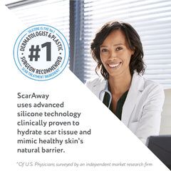 ScarAway silicone scar sheets application closeup highlights easy self-adhesive use.