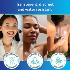 ScarAway advanced clear sheets close-up show self-adhesive, flexible wear for privacy.