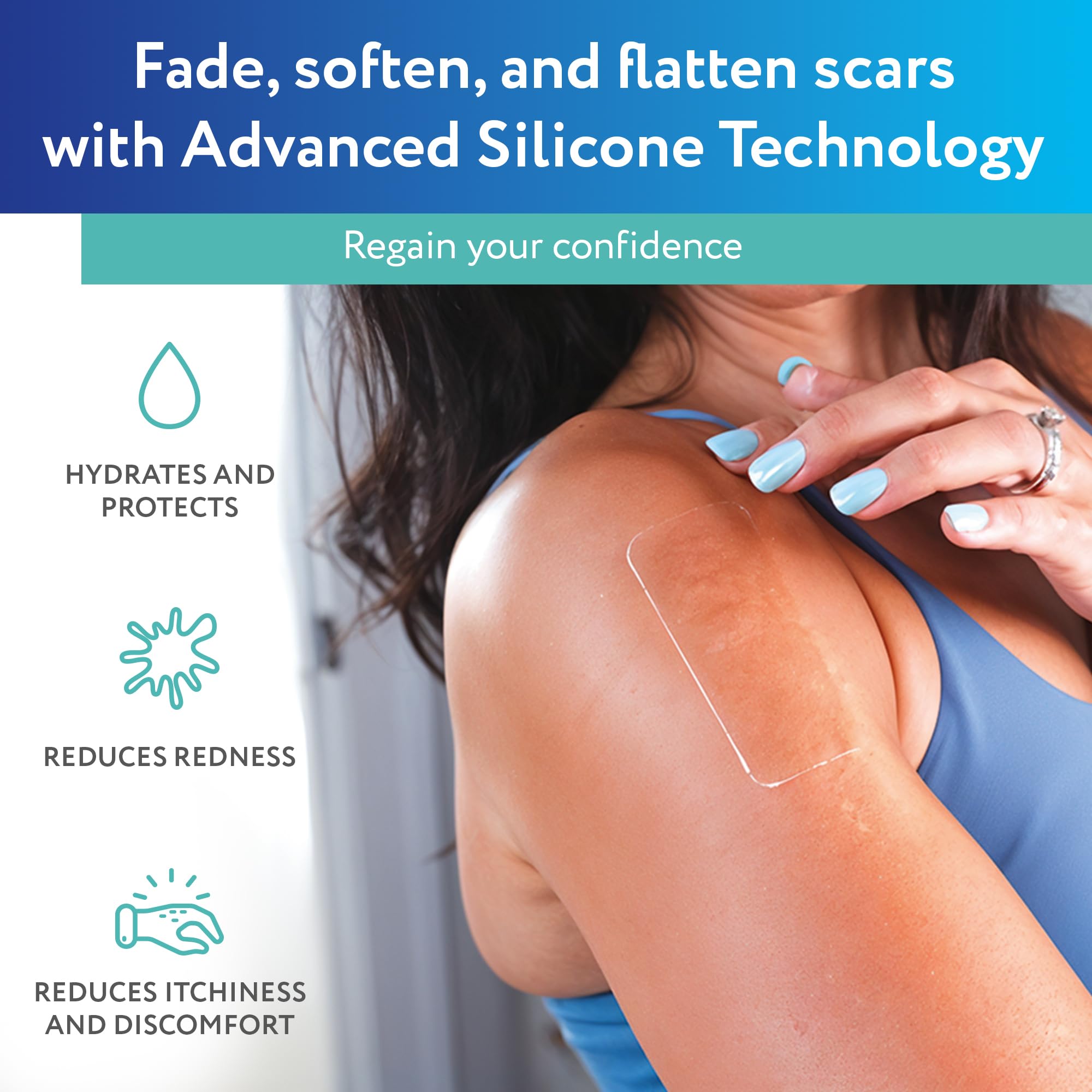 ScarAway skin-ready silicone scar sheets on skin demonstrating comfortable wear