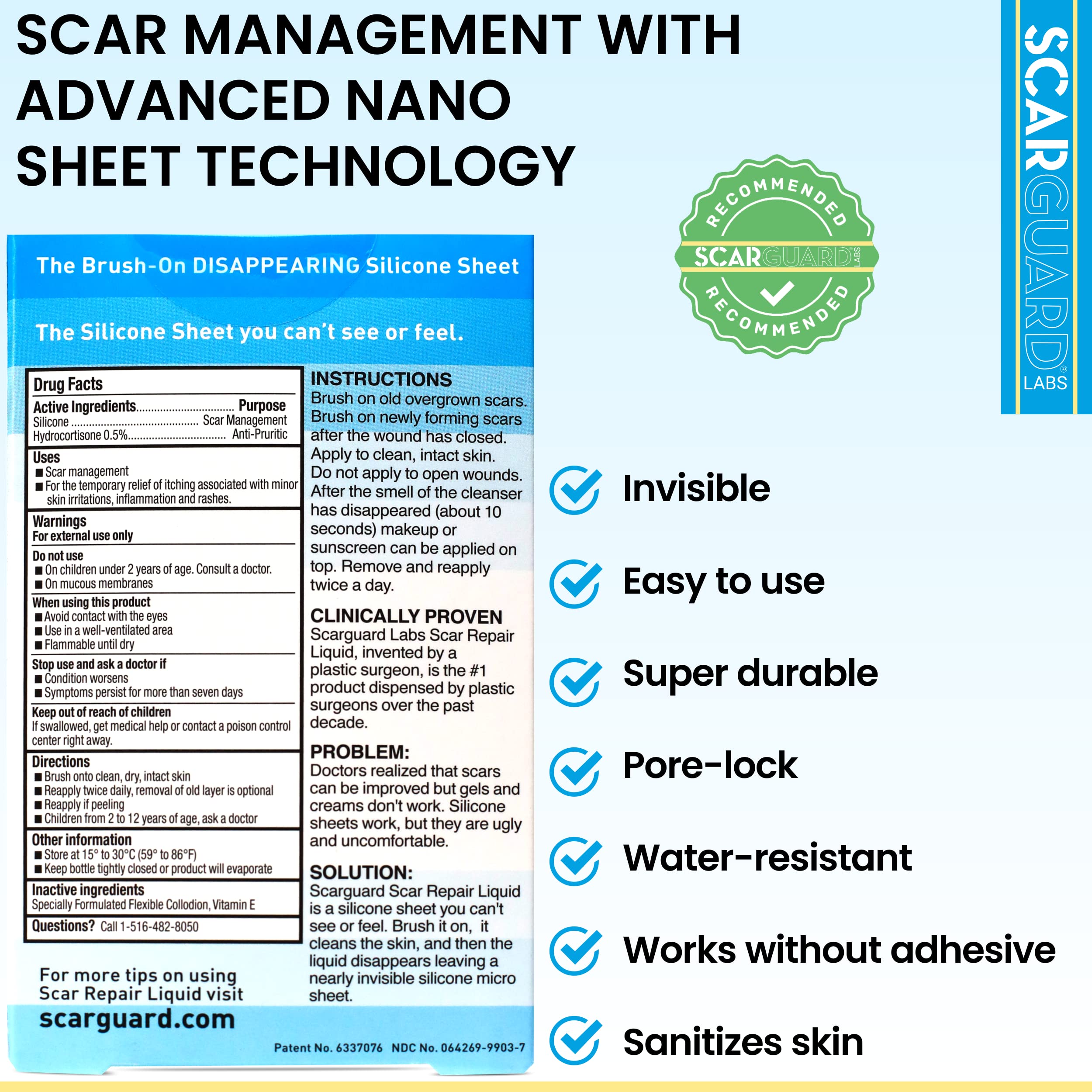 ScarGuard post-healing use after wounds for scar management