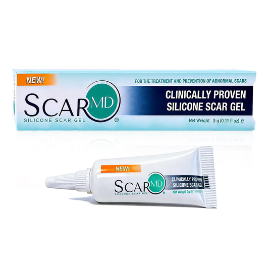 ScarMD silicone scar gel bottle with roll-on for easy daily use.