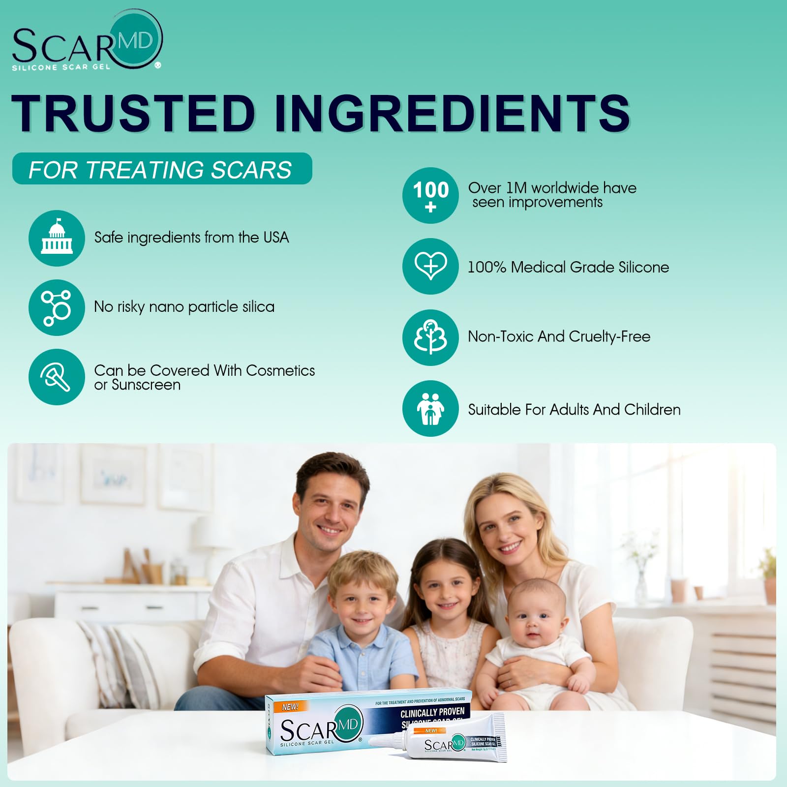 ScarMD packaging and branding highlights premium scar solution.