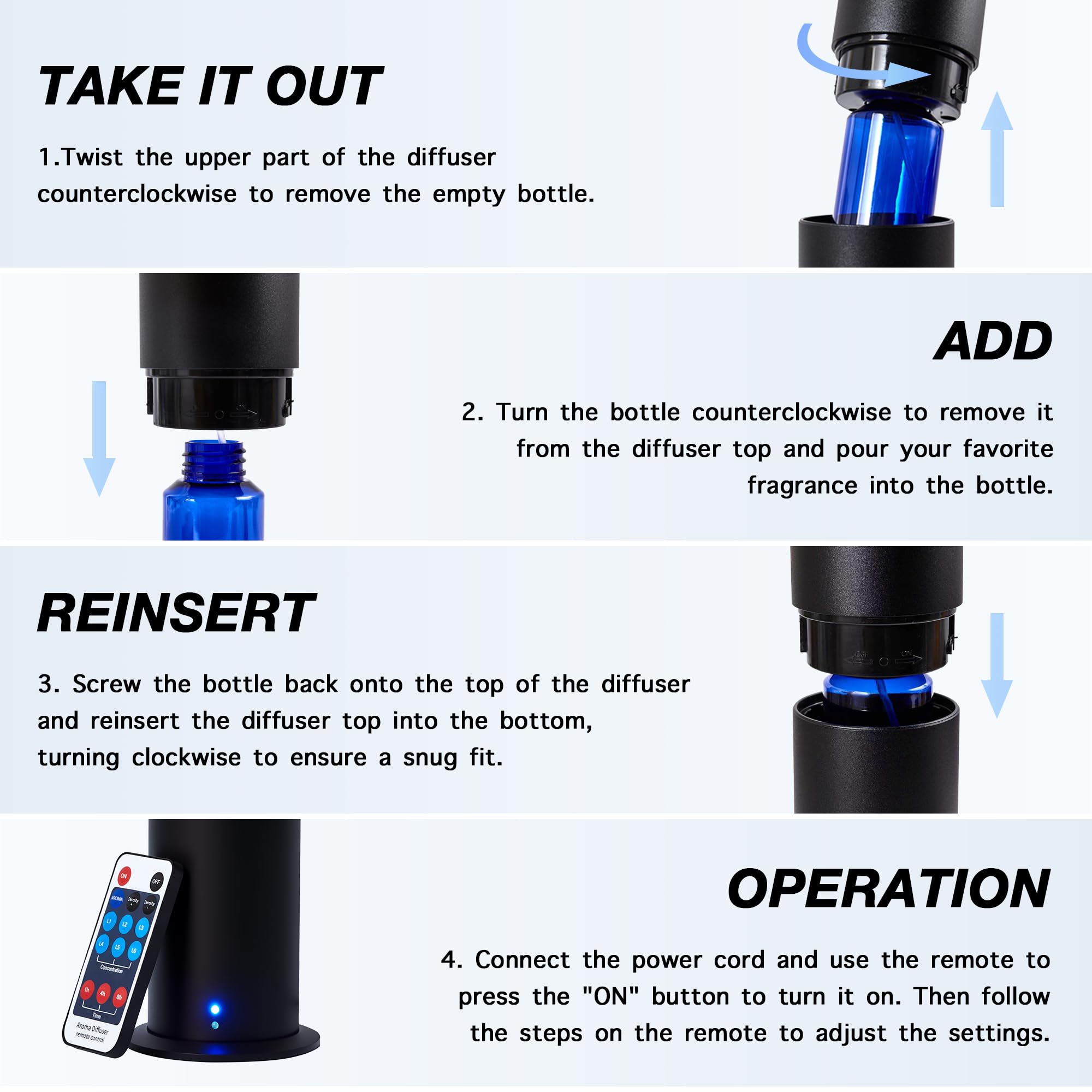 Scent Collection Open-System Diffuser enables use of any essential oils.