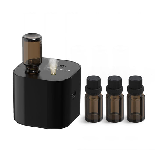 Black battery-operated scent diffuser with compact design