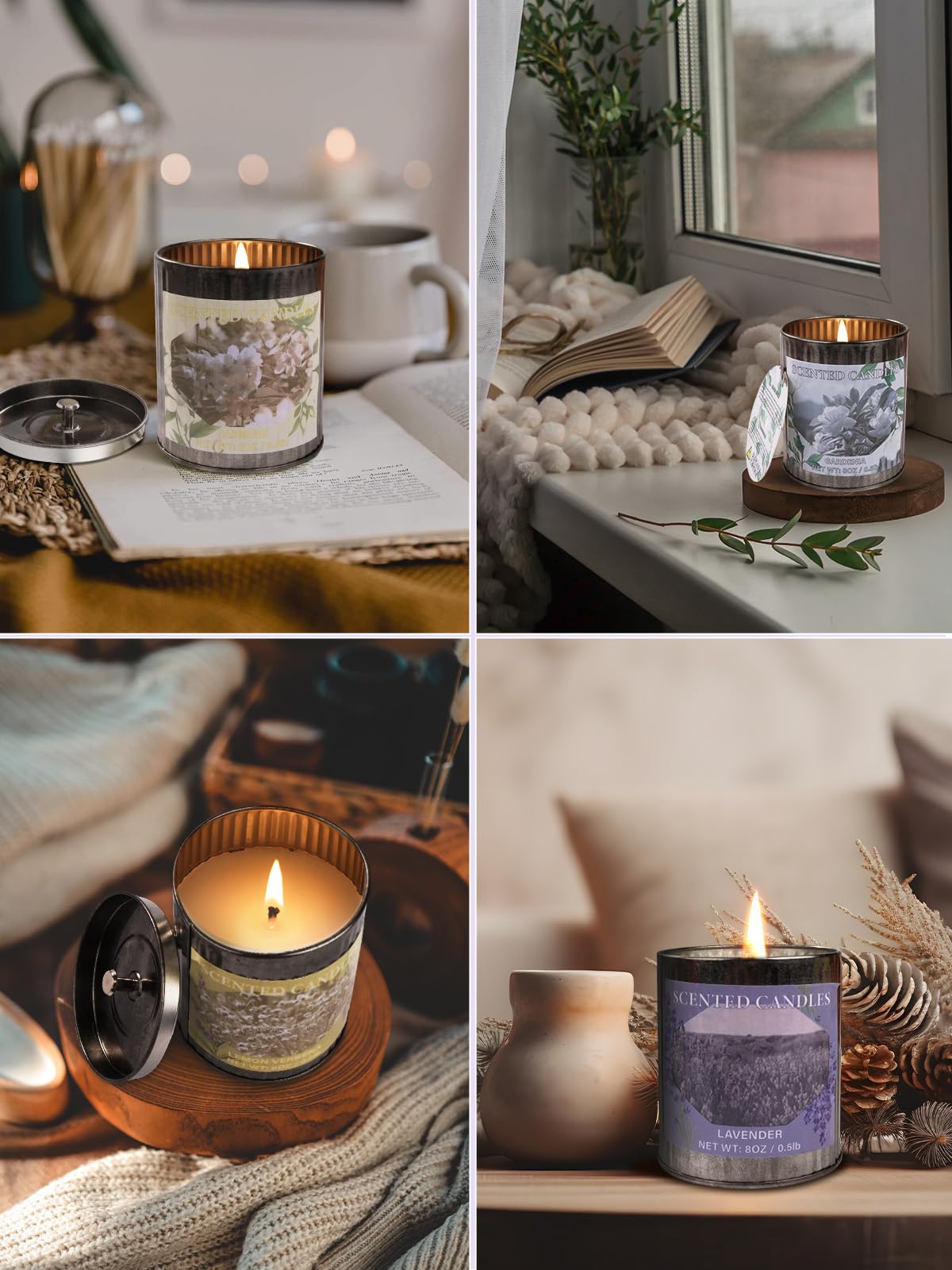 All four 32oz soy candles in decorative tin jars