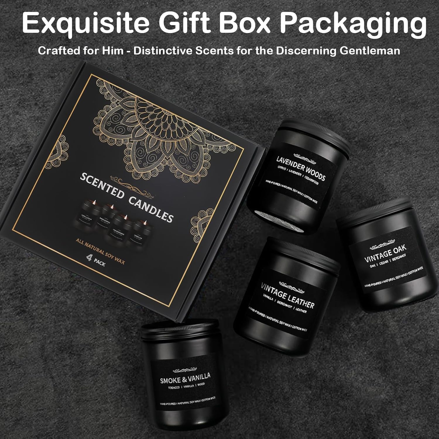 Masculine black cylindrical candle jar