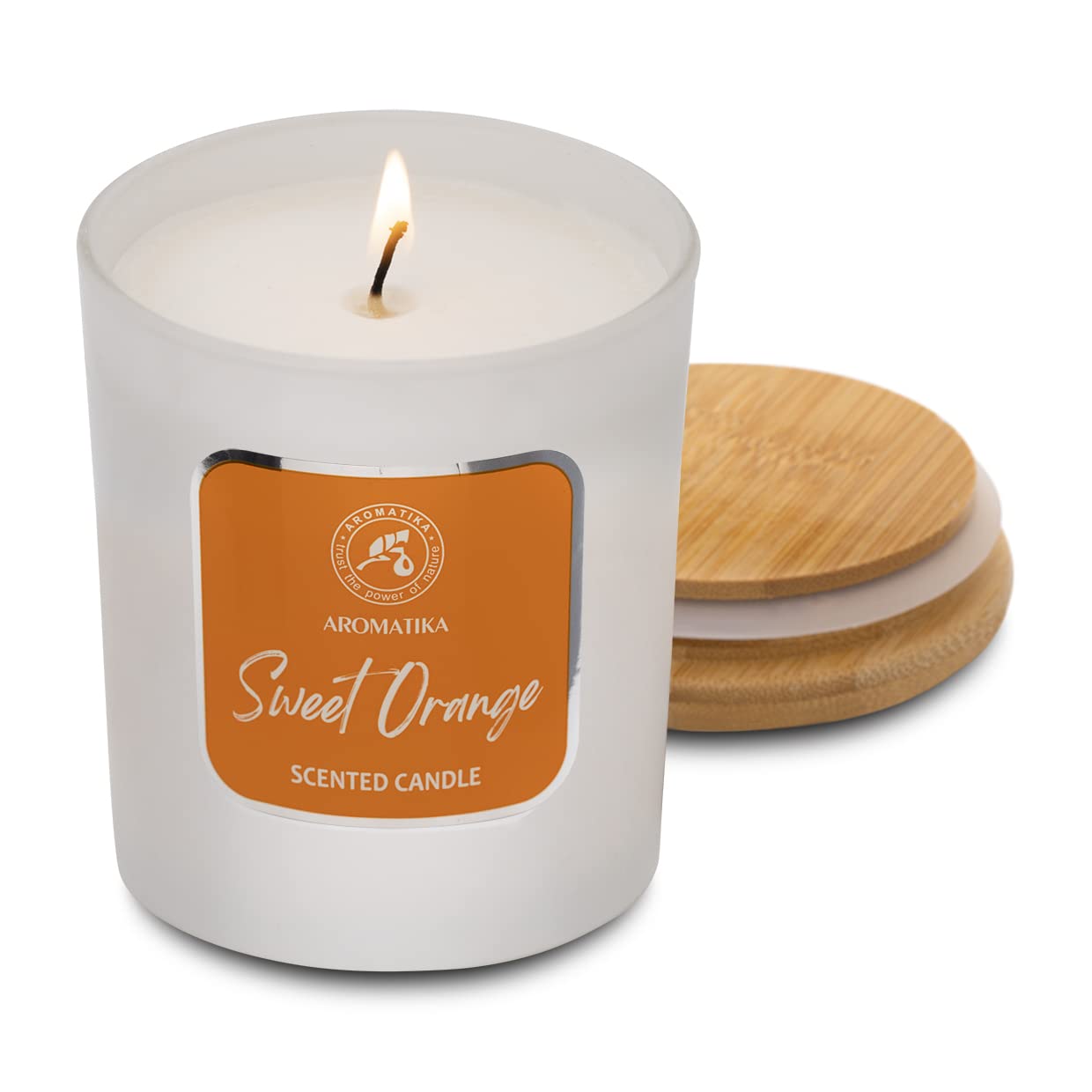 Full view of Scented Candle Sweet Orange in glass jar