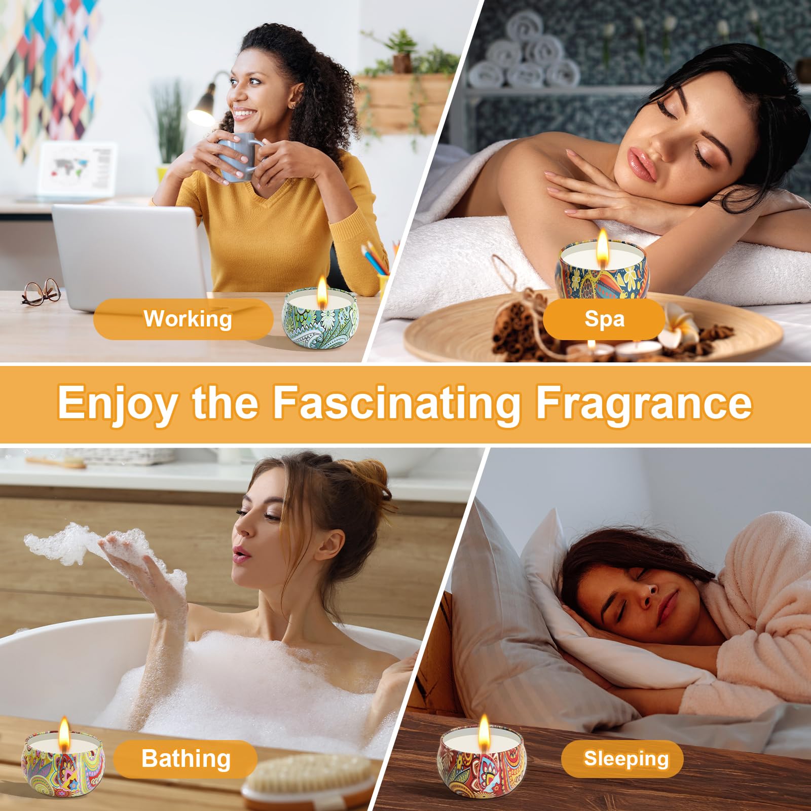 Apple cinnamon and fig fragrances in the 12-pack soy candles.