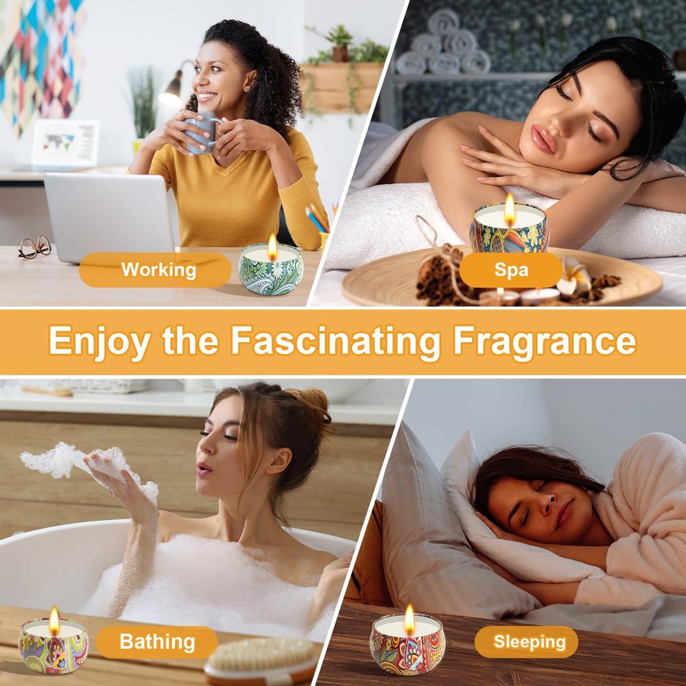 Apple cinnamon and fig fragrances in the 12-pack soy candles.