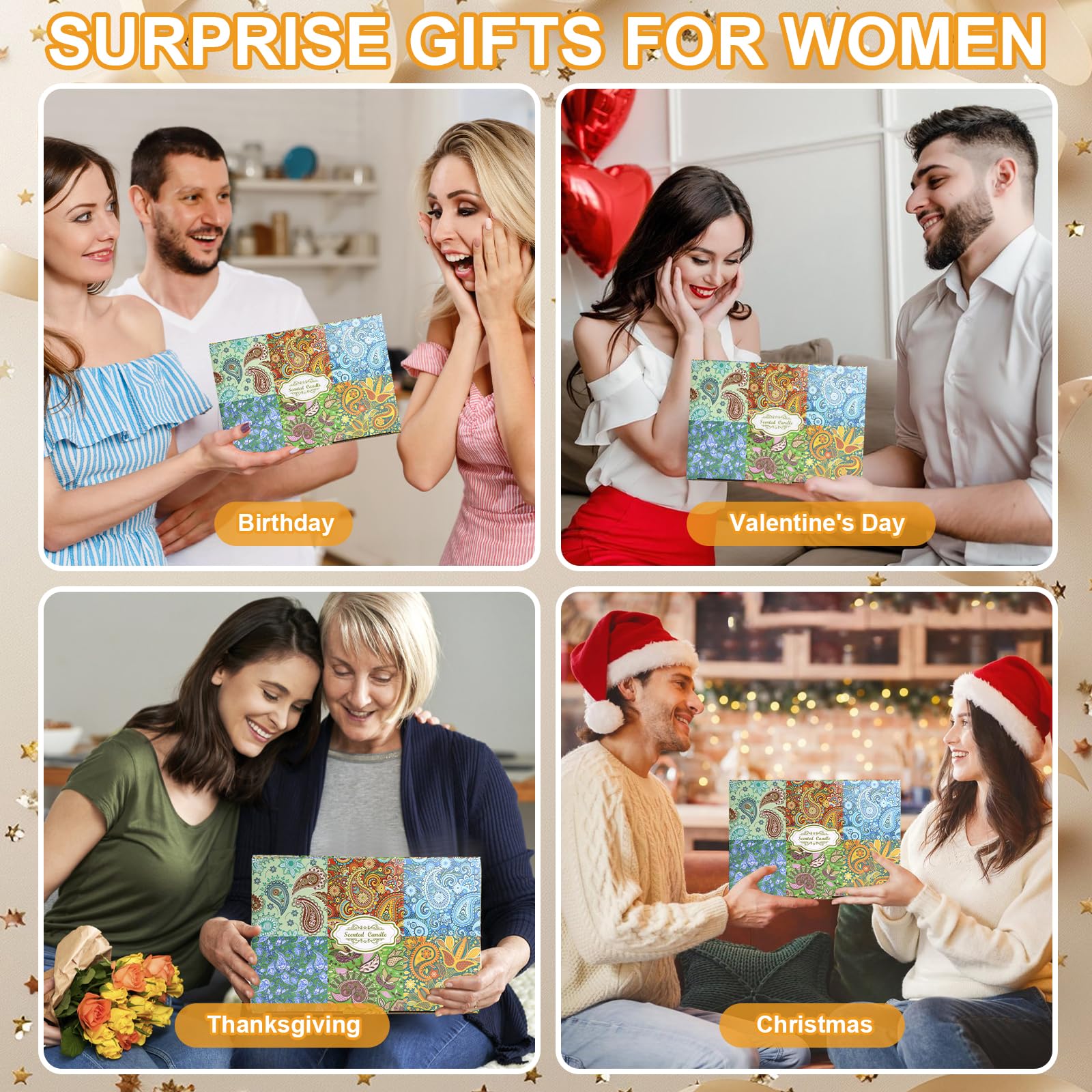 Gift-ready packaging for the 12-pack scented candle set.
