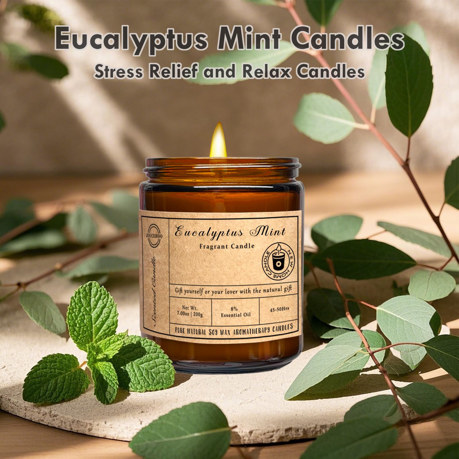 Close-up of eucalyptus mint scented candle