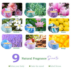 Nine-pack natural soy wax candles in gift set