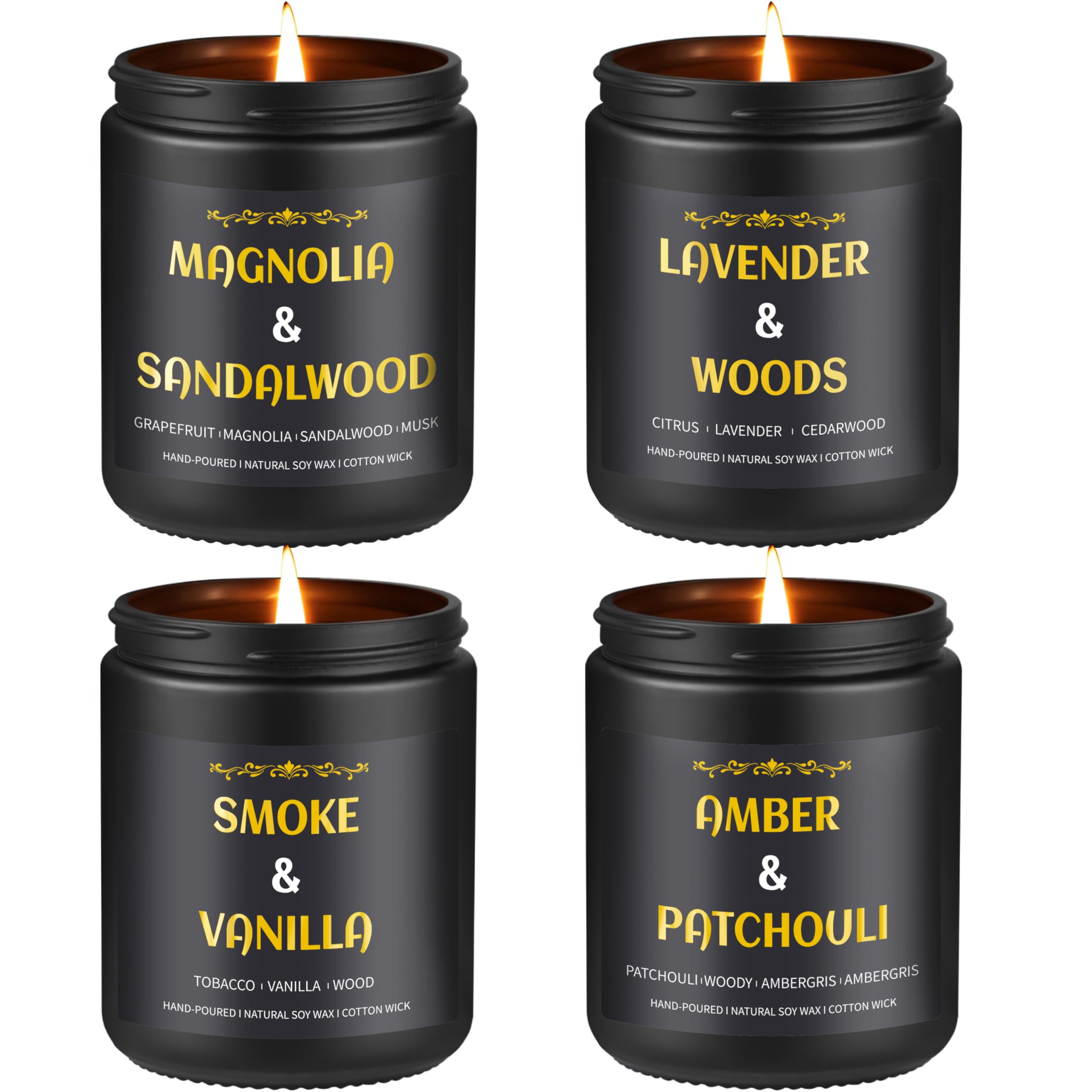 Scented candles for men in a 4-pack gift set - jar close-up