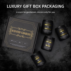 Packaging details of the 4-pack men's scented candles