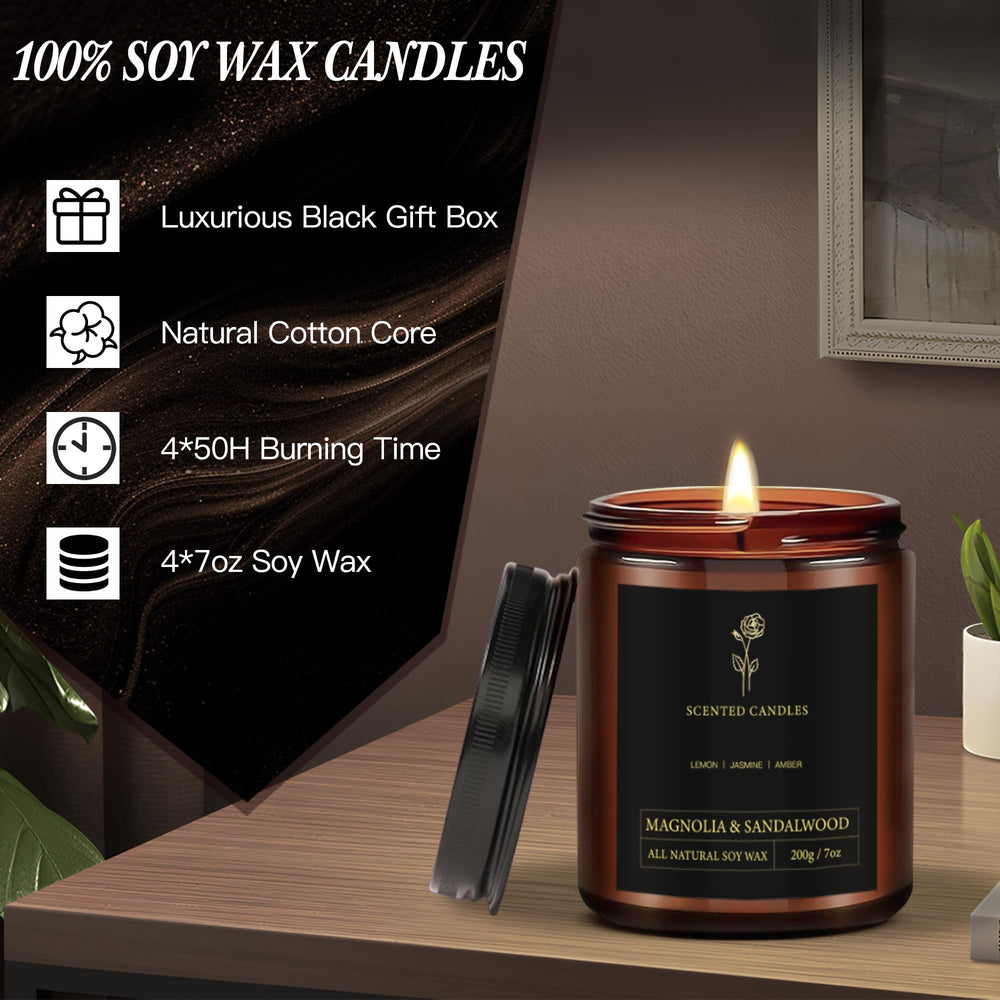 Oak Moss and Magnolia scented candle in amber jar