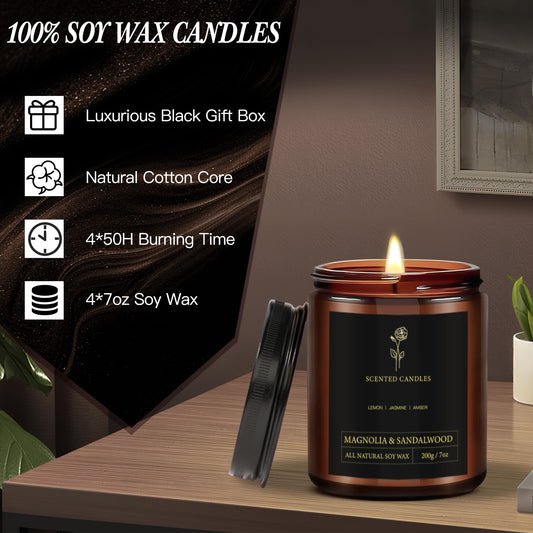 Oak Moss and Magnolia scented candle in amber jar