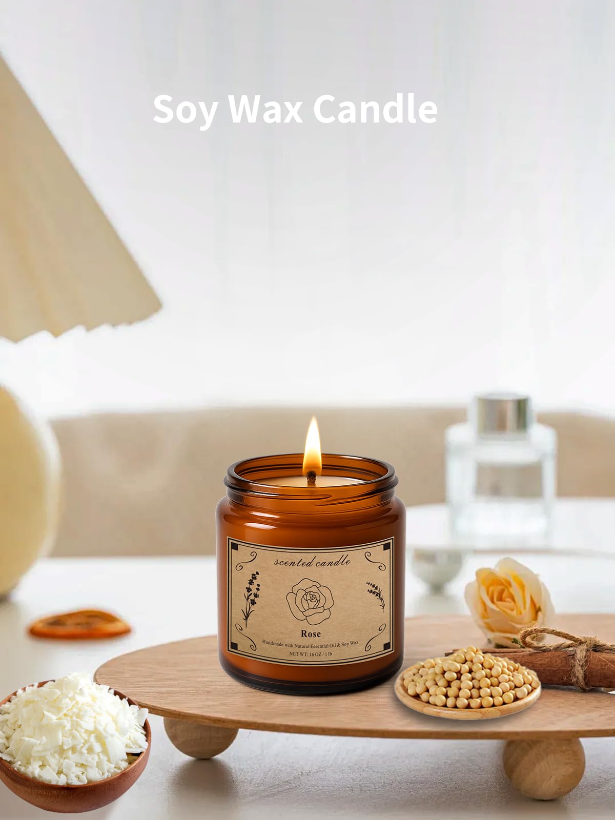 Packaging image showing soy wax candle with 100-hour burn claim