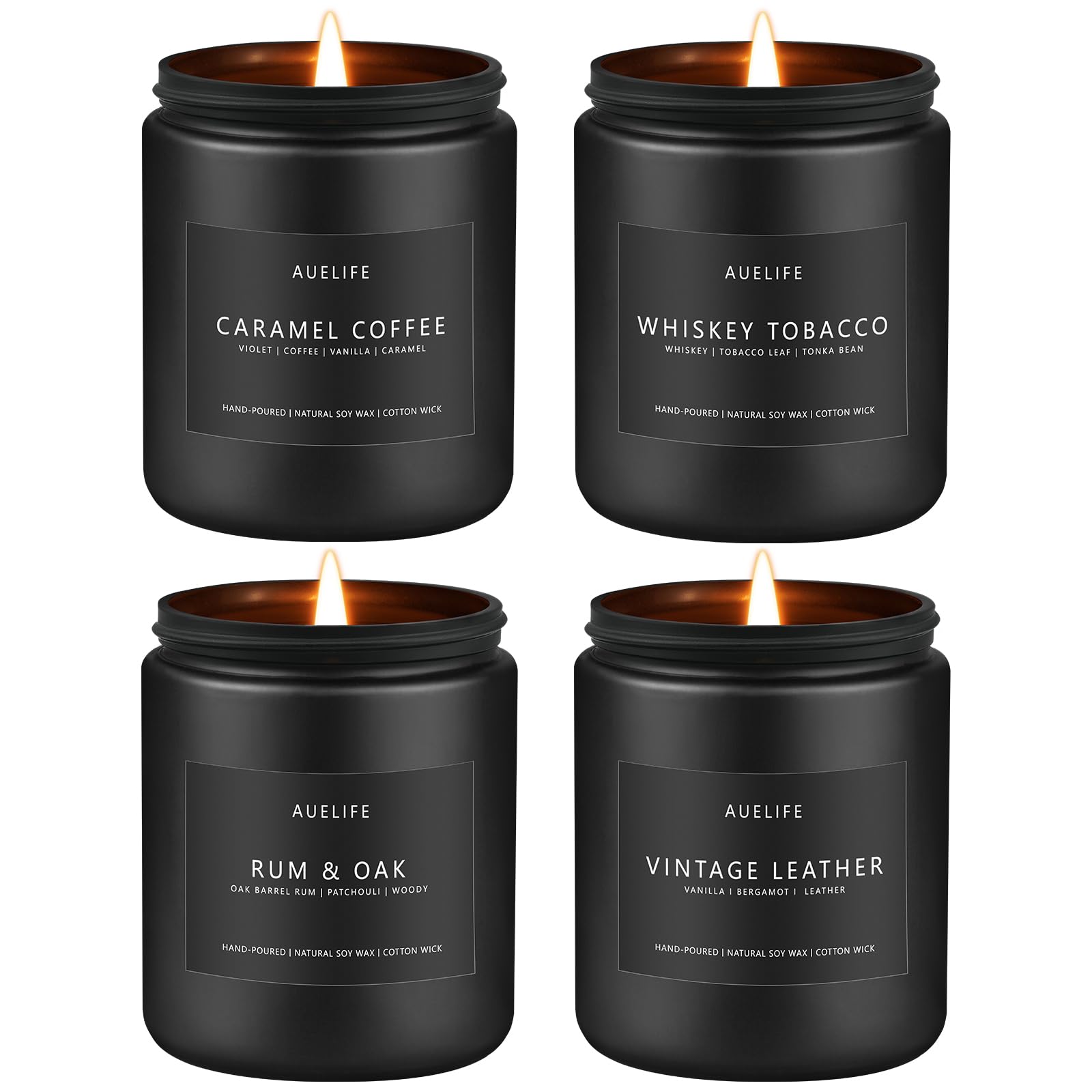 Masculine oak and coffee scented candle from the 4-pack set
