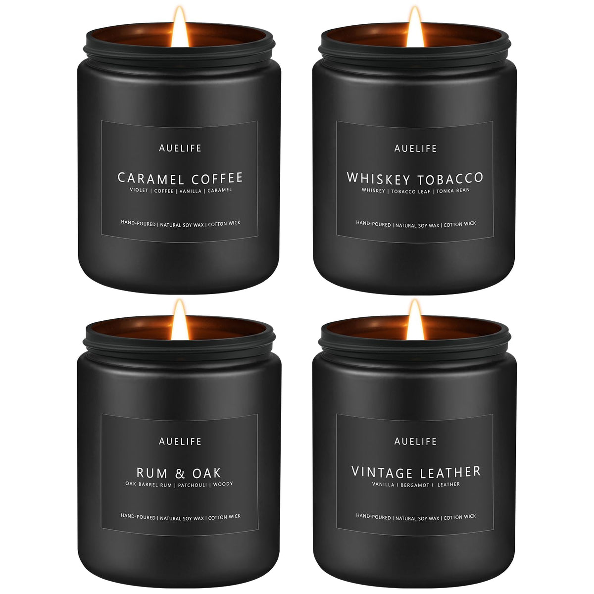 Masculine oak and coffee scented candle from the 4-pack set