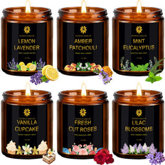 Six-pack soy wax scented candles in amber jars for home aromatherapy