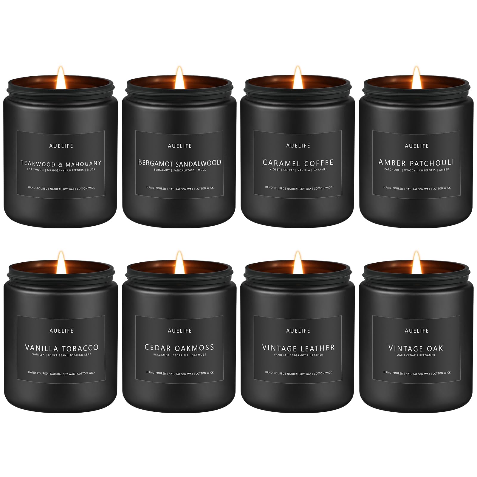 Eight-piece masculine candle gift set in vintage-style packaging