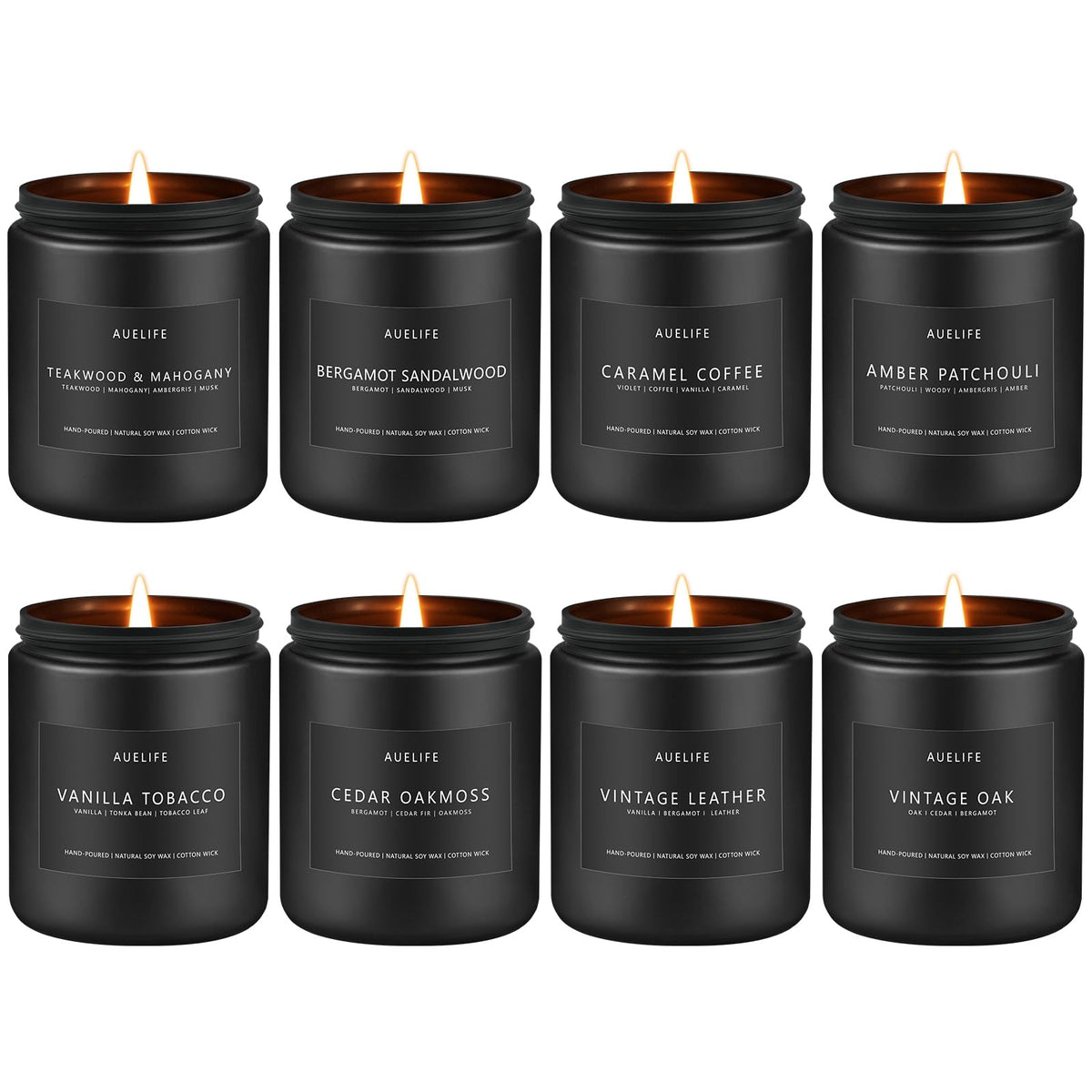 Eight-piece masculine candle gift set in vintage-style packaging