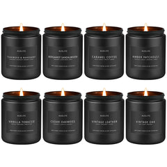Eight-piece masculine candle gift set in vintage-style packaging