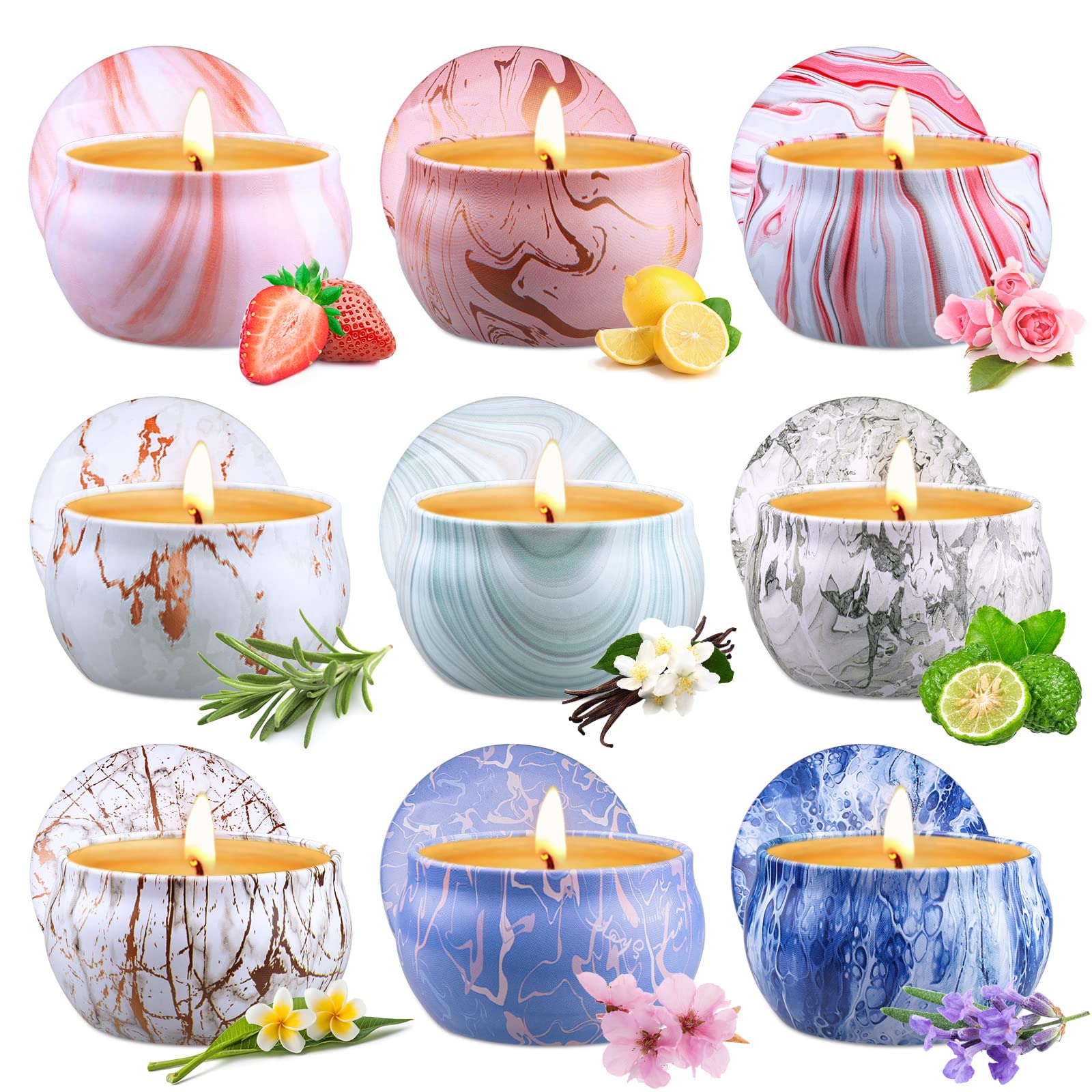 9-scented-candles-set jars arranged together in gift-ready display