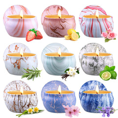9-scented-candles-set jars arranged together in gift-ready display