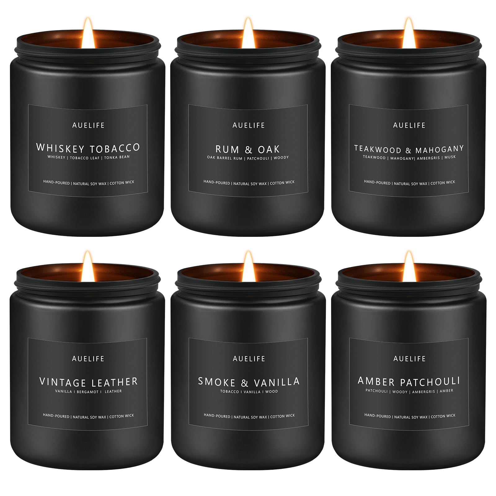 Six-pack masculine scented candles in a gift-ready box