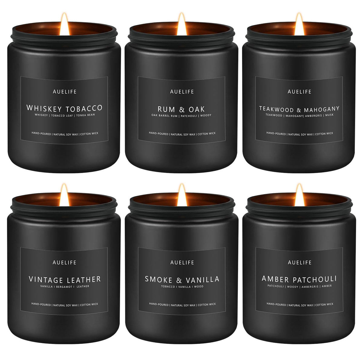 Six-pack masculine scented candles in a gift-ready box