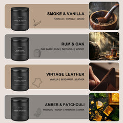 Rum Oak scented candle close-up from the men's 4-pack