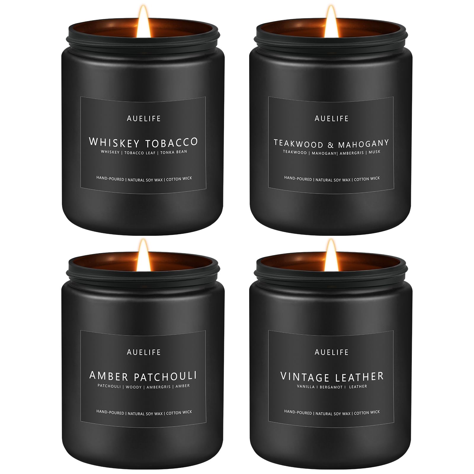 Woodsy mahogany scented candle for men in 4-pack set