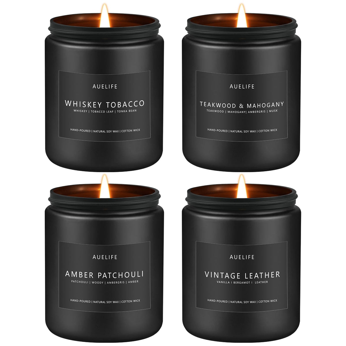 Woodsy mahogany scented candle for men in 4-pack set