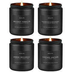 Woodsy mahogany scented candle for men in 4-pack set
