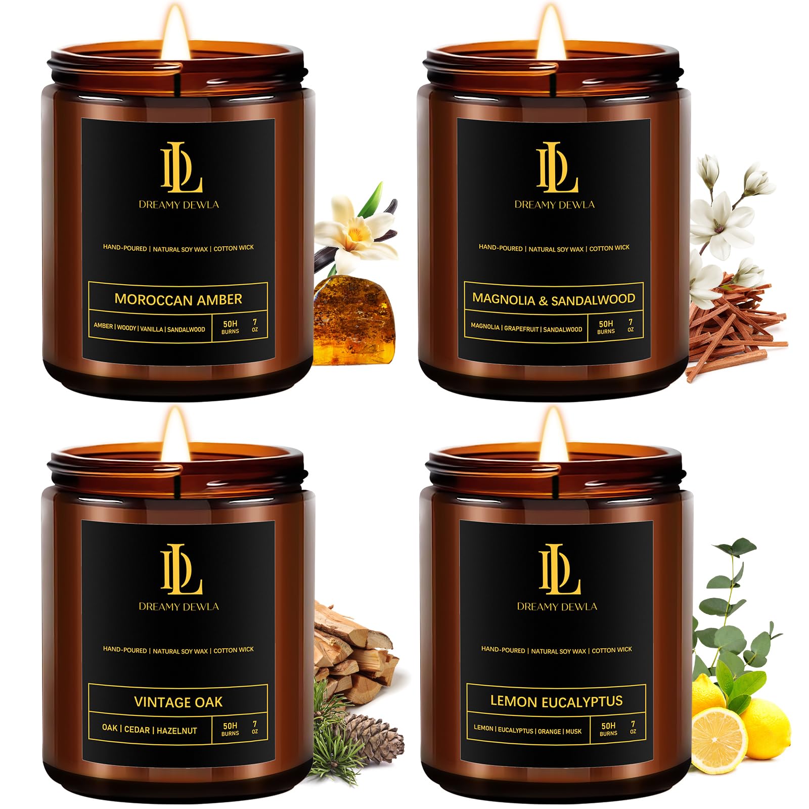 Premium black gift box packaging for four scented candles