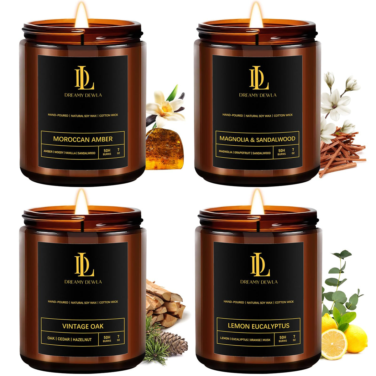 Premium black gift box packaging for four scented candles