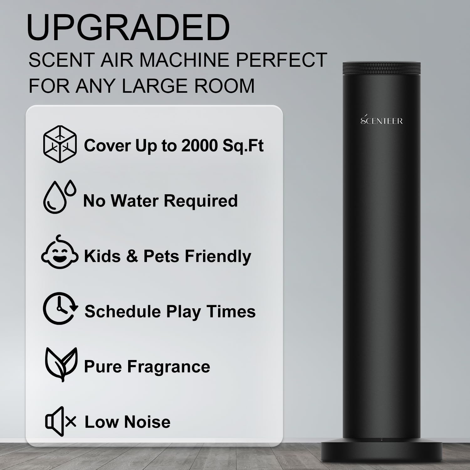 Side view of SCENTEER cordless scent diffuser in black