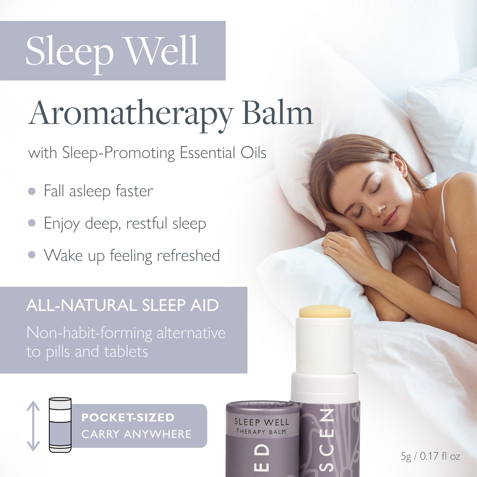 Close-up of Sleep Well Balm roll-on with lavender and chamomile