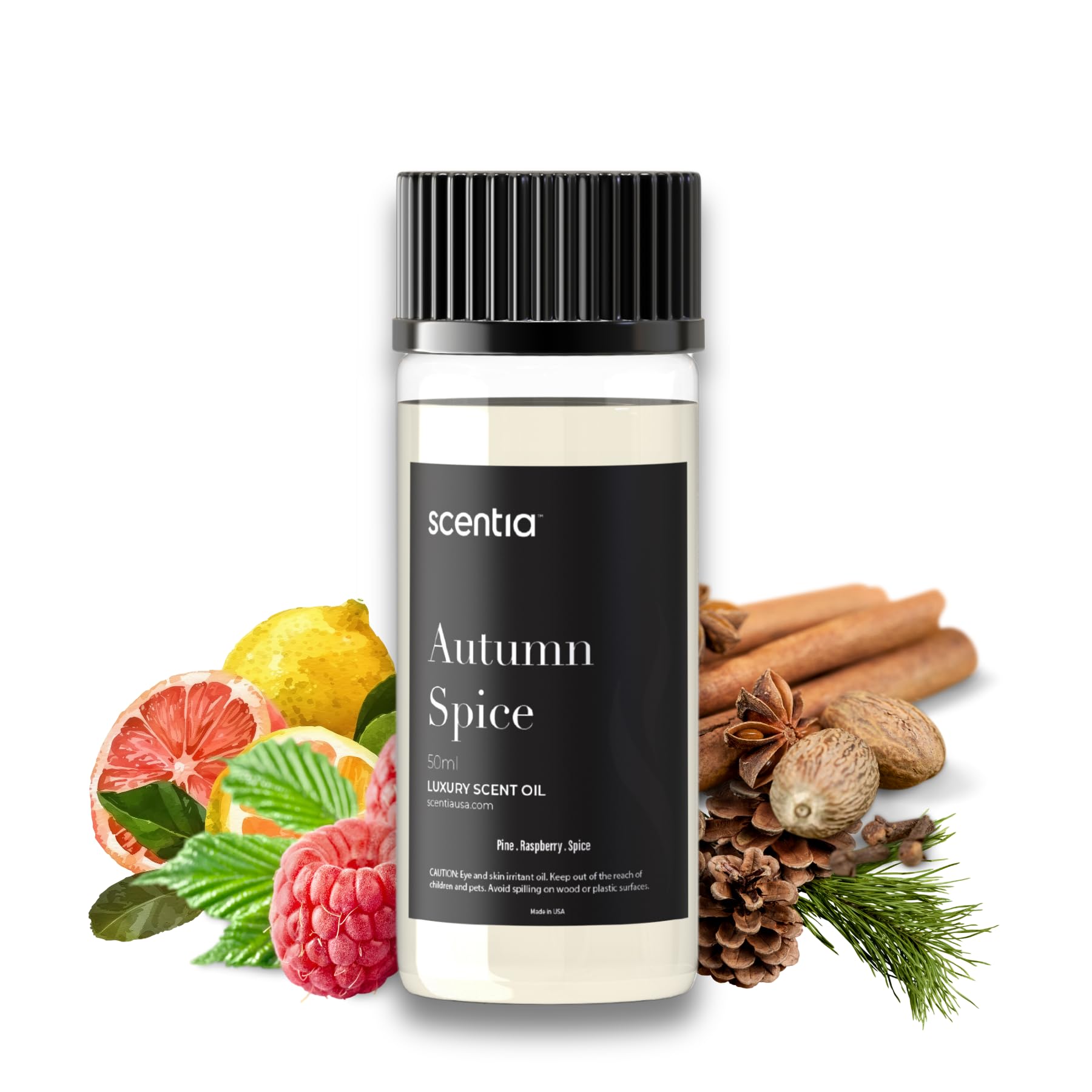 Scentia Autumn Spice essential oil 50ml bottle with fall themed packaging