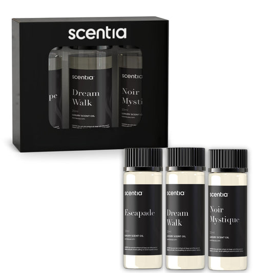 Gift-ready Scentia Hotel Inspired Diffuser Oils 3×20ml set in elegant packaging