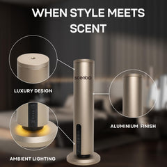 Living room scene illustrating diffuser coverage up to 1500 sq ft