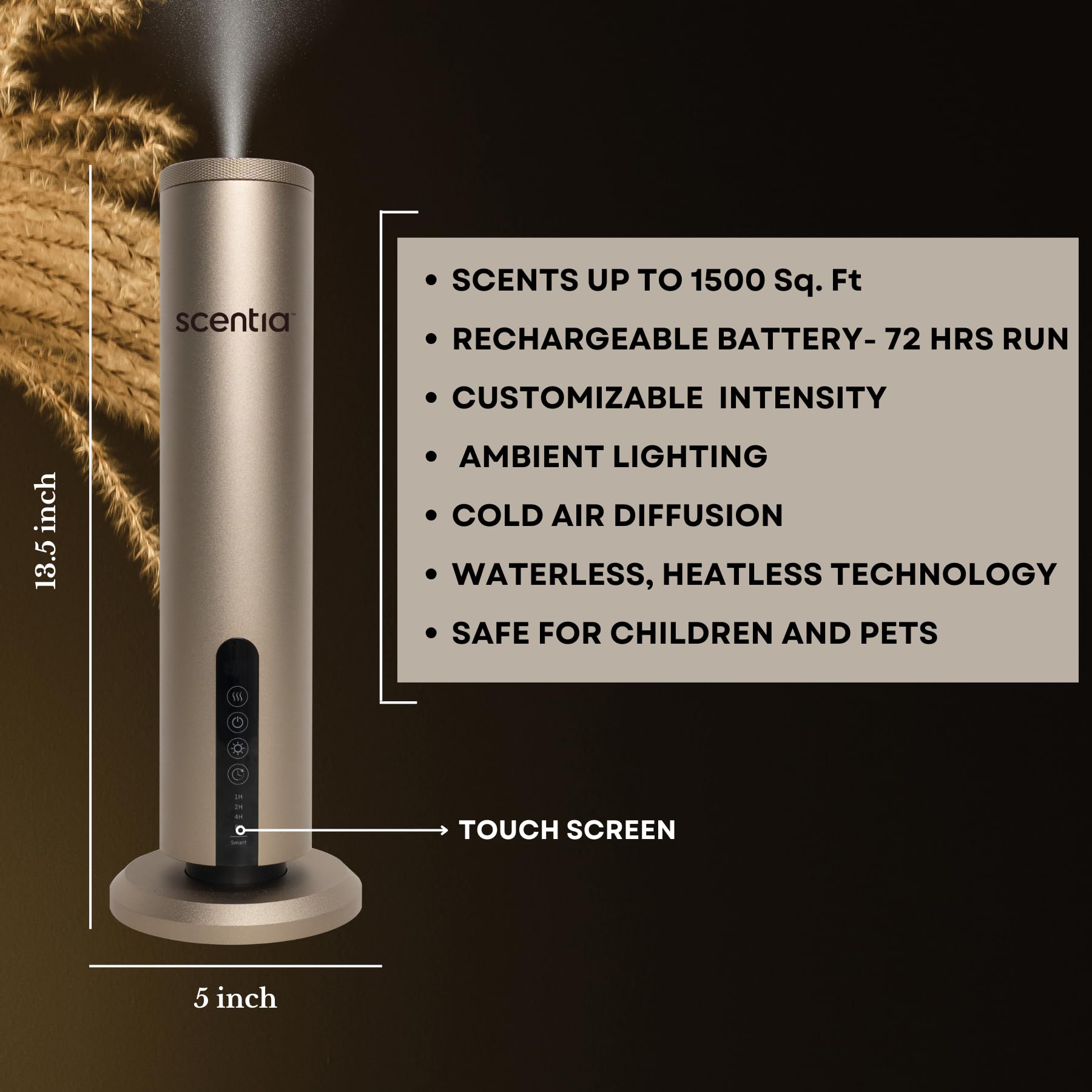 Scentia Max diffuser in gold – side profile