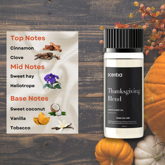 Warm autumn diffuser setup with Thanksgiving Blend essential oil.