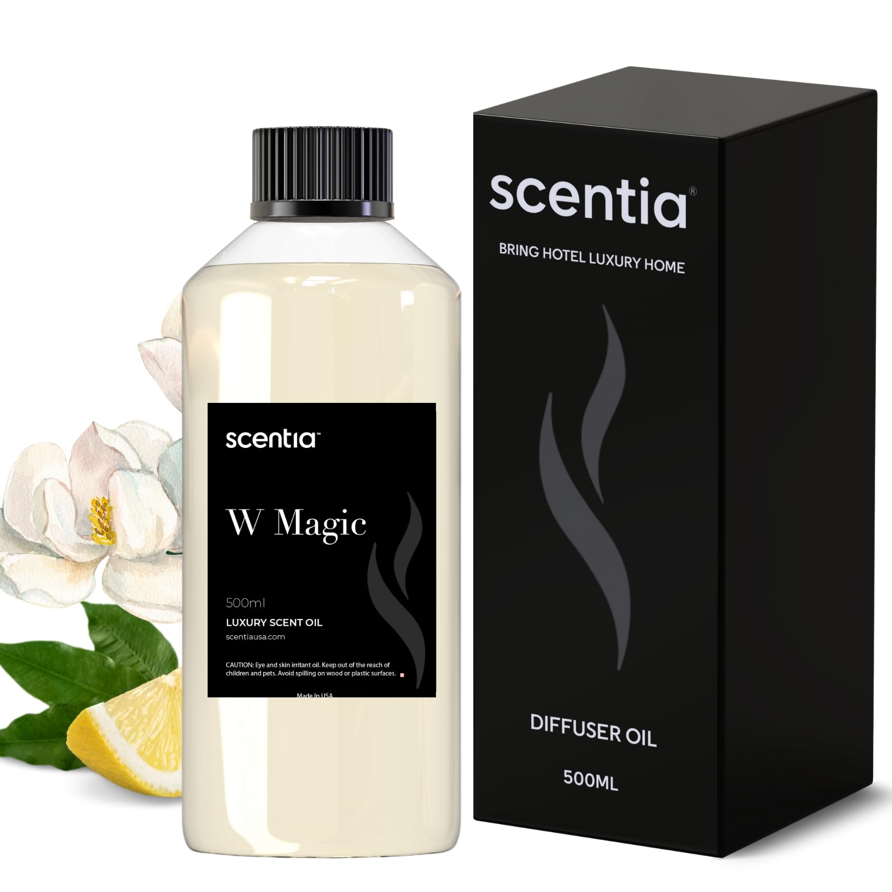Front view of the Scentia W Bliss diffuser refill bottle, 500 mL