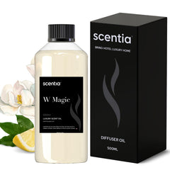 Front view of the Scentia W Bliss diffuser refill bottle, 500 mL