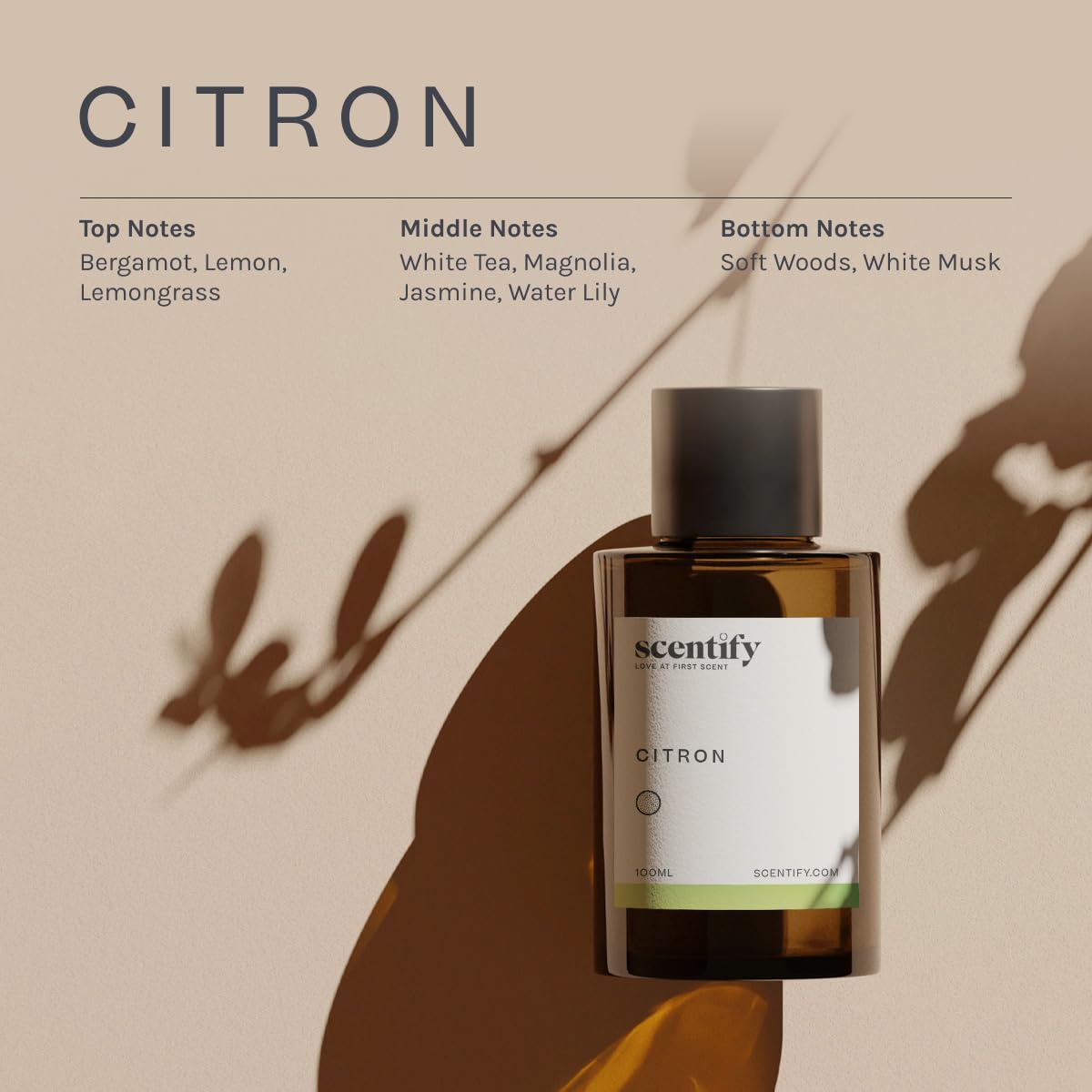 Amber glass bottle labeled Citron diffuser oil 100ml
