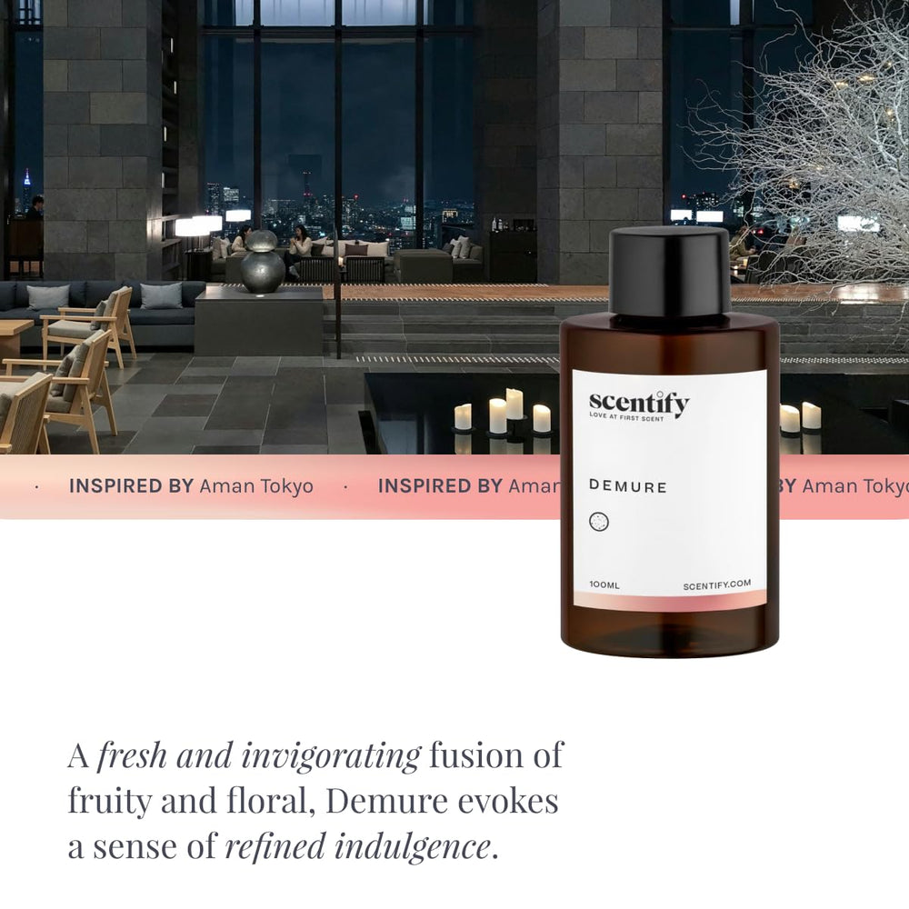 Amber, musk and sandalwood bottom notes of Demure diffuser oil